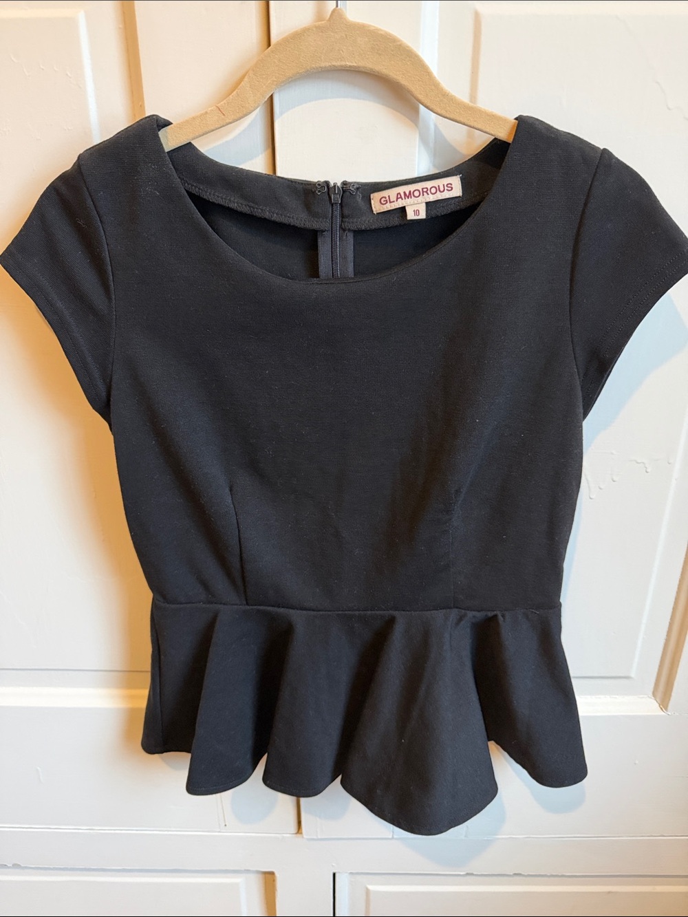 Glamorous Black Peplum Scoop-Neck Crop Top